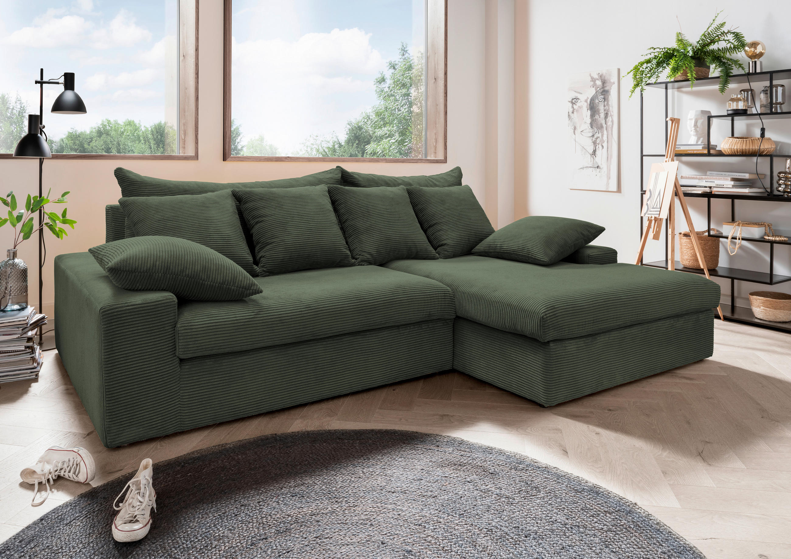 ECKSOFA Grün Cord  - Schwarz/Grün, MODERN, Kunststoff/Textil (278/200cm) - Livetastic
