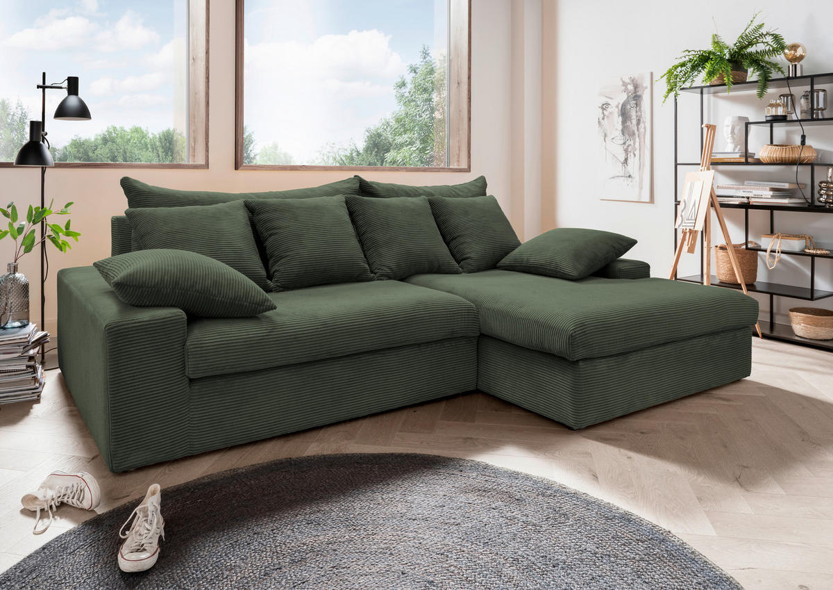 ECKSOFA Grün Cord  - Schwarz/Grün, MODERN, Kunststoff/Textil (278/200cm) - Livetastic