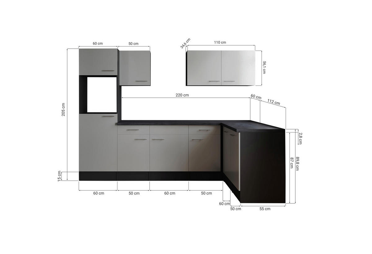 HÖRNKÖK 280/172 cm  i mörkgrå  - mörkgrå/svart, Design, metall/trämaterial (280/172cm) - Respekta