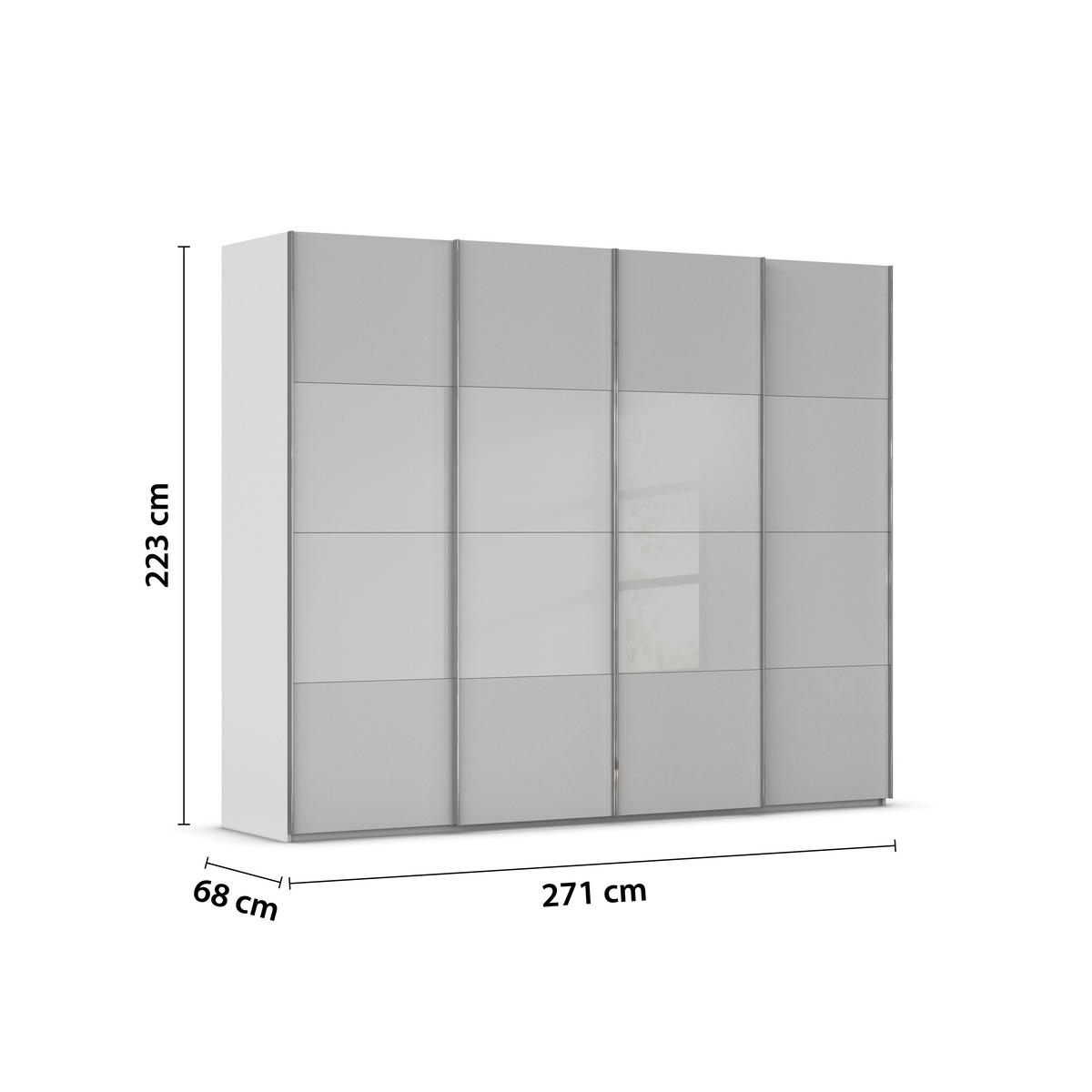 SCHWEBETÜRENSCHRANK 271/223/68 cm 4-türig Grau  - Chromfarben/Grau, KONVENTIONELL, Glas/Holzwerkstoff (271/223/68cm) - Novel