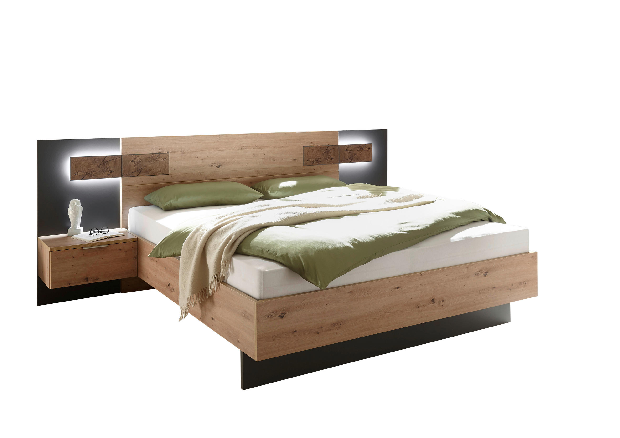 ZOSTAVA S POSTEĽOU, 180/200 cm, dub artisan - dub artisan, Design, kompozitné drevo (180/200cm) - Carryhome