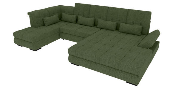 WOHNLANDSCHAFT  in Struktur Olivgrün  - Schwarz/Olivgrün, KONVENTIONELL, Kunststoff/Textil (212/363/191cm) - Carryhome