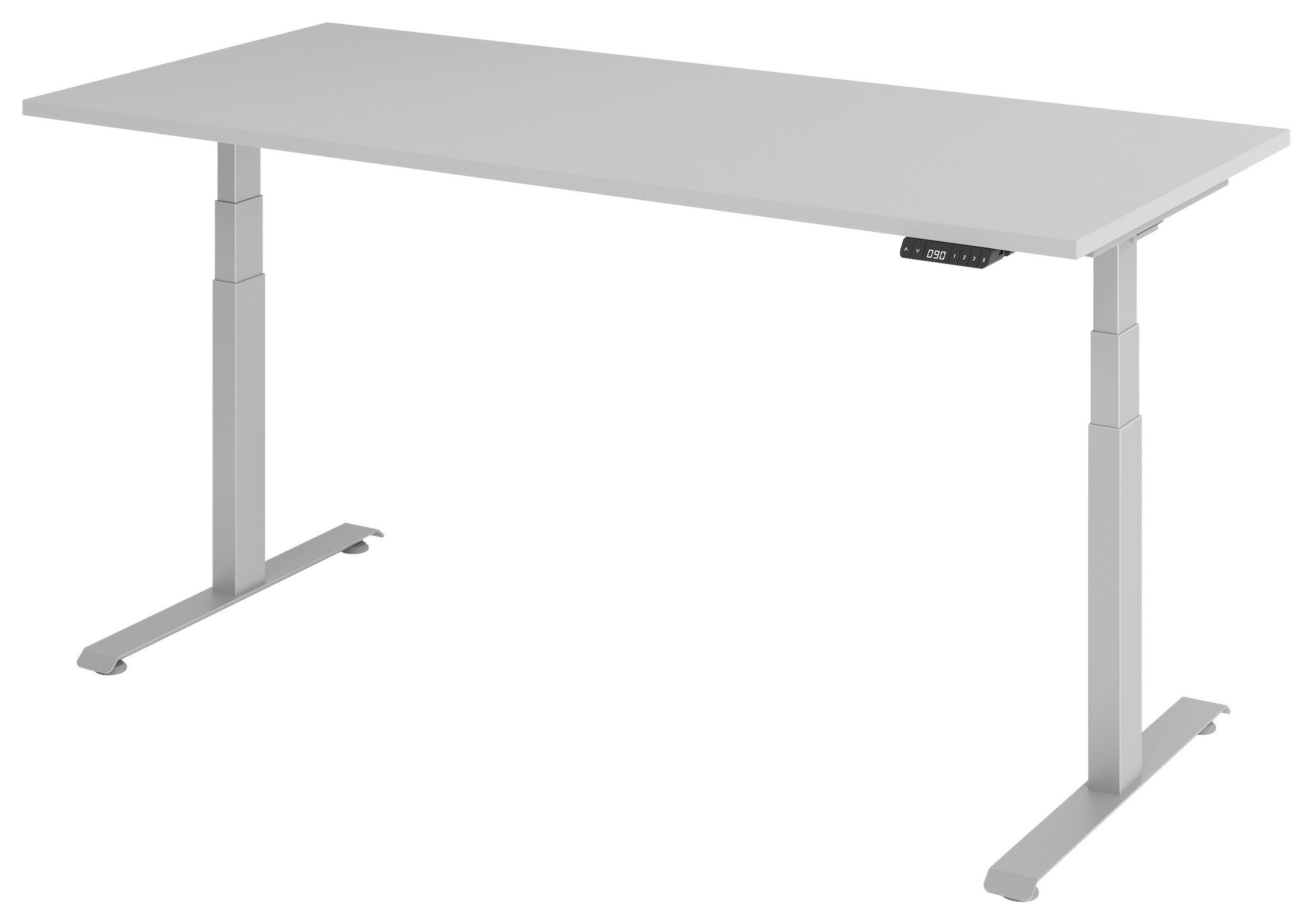 SCHREIBTISCH 180/80/64,5-129,5 cm Grau, Silberfarben elektrisch höhenverstellbar  - Silberfarben/Grau, KONVENTIONELL, Holzwerkstoff/Metall (180/80/64,5-129,5cm) - Venda