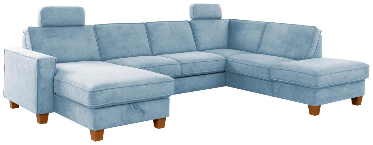 WOHNLANDSCHAFT in Flachgewebe Hellblau  - Eichefarben/Hellblau, Konventionell, Holz/Textil (161/309/213cm) - Sit & More