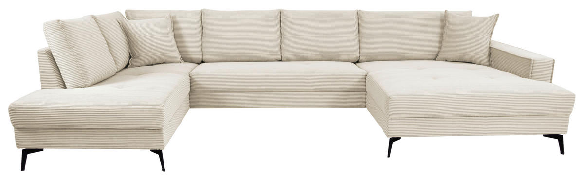 WOHNLANDSCHAFT ZERO Creme Cord  - Creme/Schwarz, Trend, Textil/Metall (195/362/173cm) - Livetastic