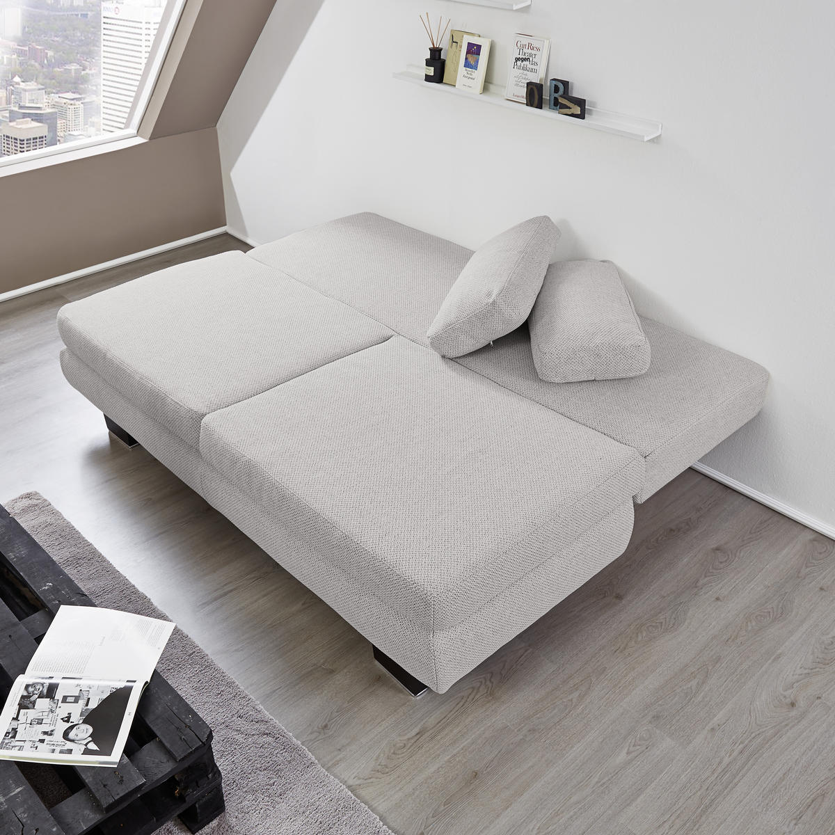 SCHLAFSOFA  mit Fußauswahl, Stoffauswahl, Schlafen auf Sitzhöhe, Rücken echt Hellgrau  - Wengefarben/Hellgrau, Design, Holz/Textil (203/94/100cm) - Novel