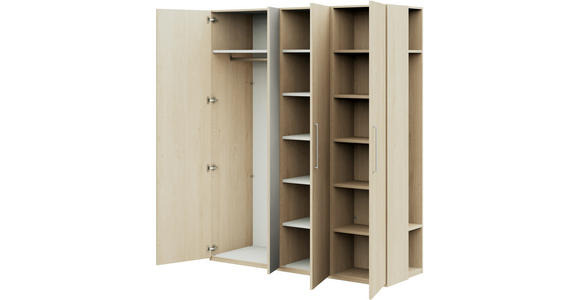 KLEIDERSCHRANK 4-türig Eichefarben  - Edelstahlfarben/Eichefarben, Design, Glas/Holzwerkstoff (177,6/213,6/59,3cm) - Cantus