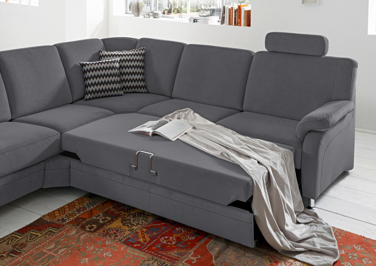 ECKSOFA in Flachgewebe Grau  287/269 cm  - Alufarben/Grau, KONVENTIONELL, Textil/Metall (287/269cm) - Beldomo System