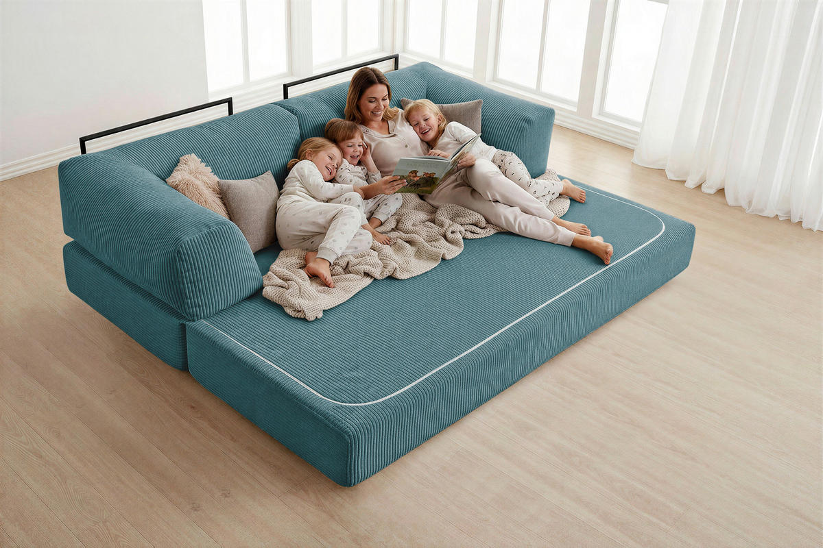 SCHLAFSOFA Cord Petrol  - Petrol, KONVENTIONELL, Textil/Metall (200/77/80cm) - Carryhome