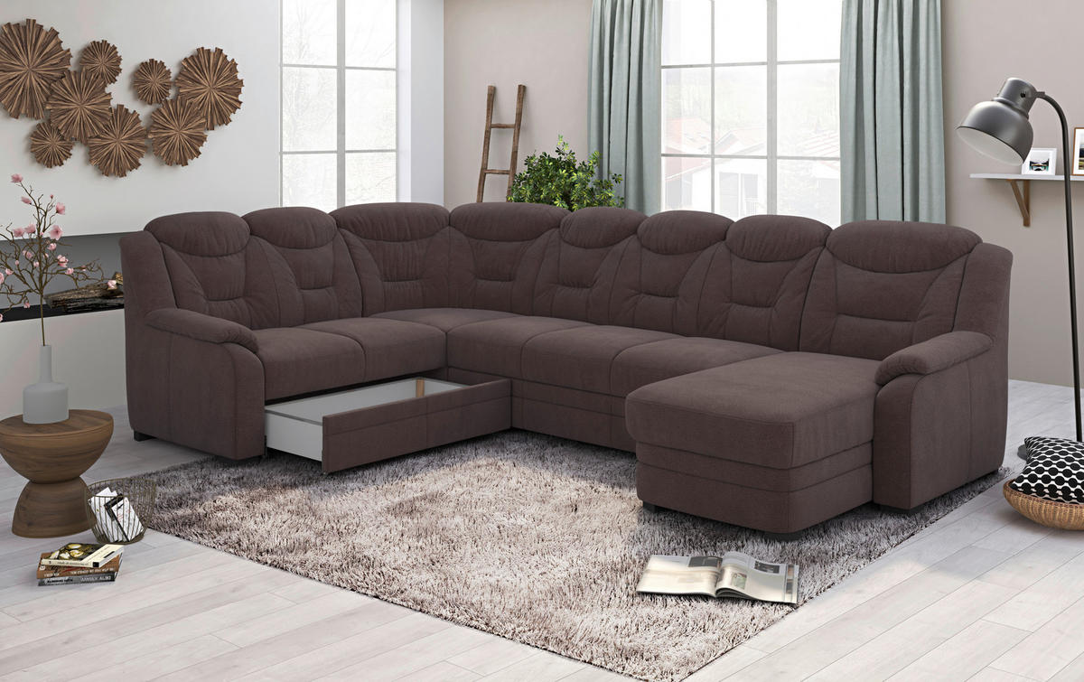 WOHNLANDSCHAFT in Chenille Braun  - Schwarz/Braun, Basics, Kunststoff/Textil (211/330/162cm) - MID.YOU