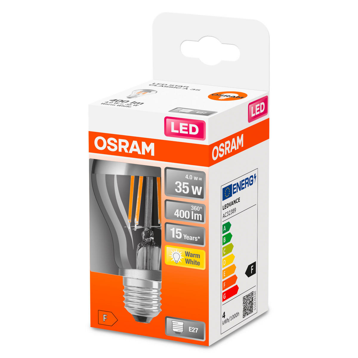 LED-LEUCHTMITTEL   E27 4 W 400 lm  - Silberfarben, Basics, Glas (6/10,5cm) - Osram