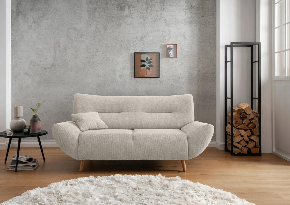 2-SITZER-SOFA Chenille Beige  - Wildeiche/Beige, MODERN, Holz/Textil (173/81/90cm) - MID.YOU