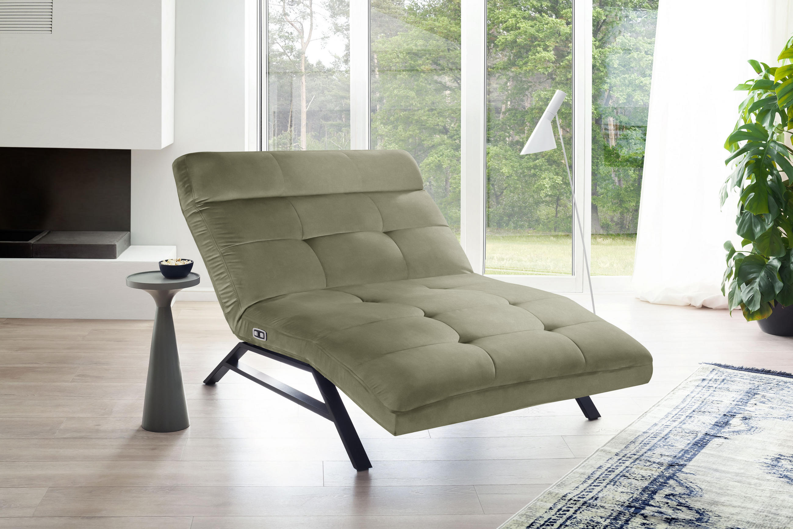 Liege mit motorischer Relaxfkt Mikrofaser Olivgrün  - Schwarz/Olivgrün, Design, Textil/Metall (120/54-113/158-198cm) - Pure Home Lifestyle