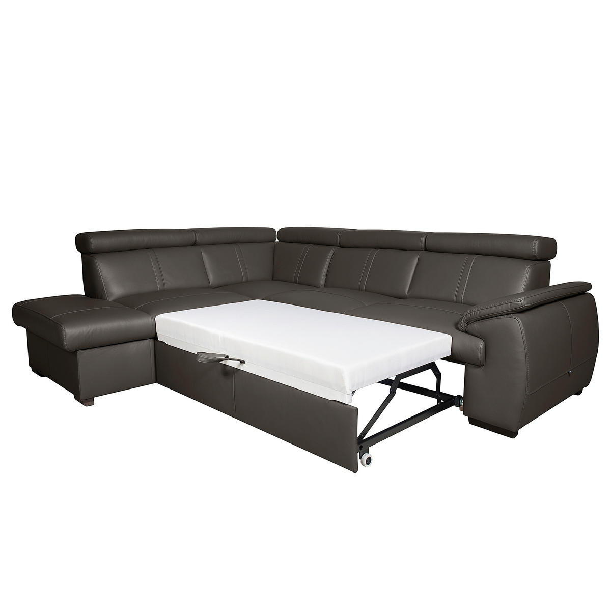 ECKSOFA  in Echtleder Dunkelbraun  - Wengefarben/Dunkelbraun, Design, Leder/Holz (211/265cm) - Livetastic