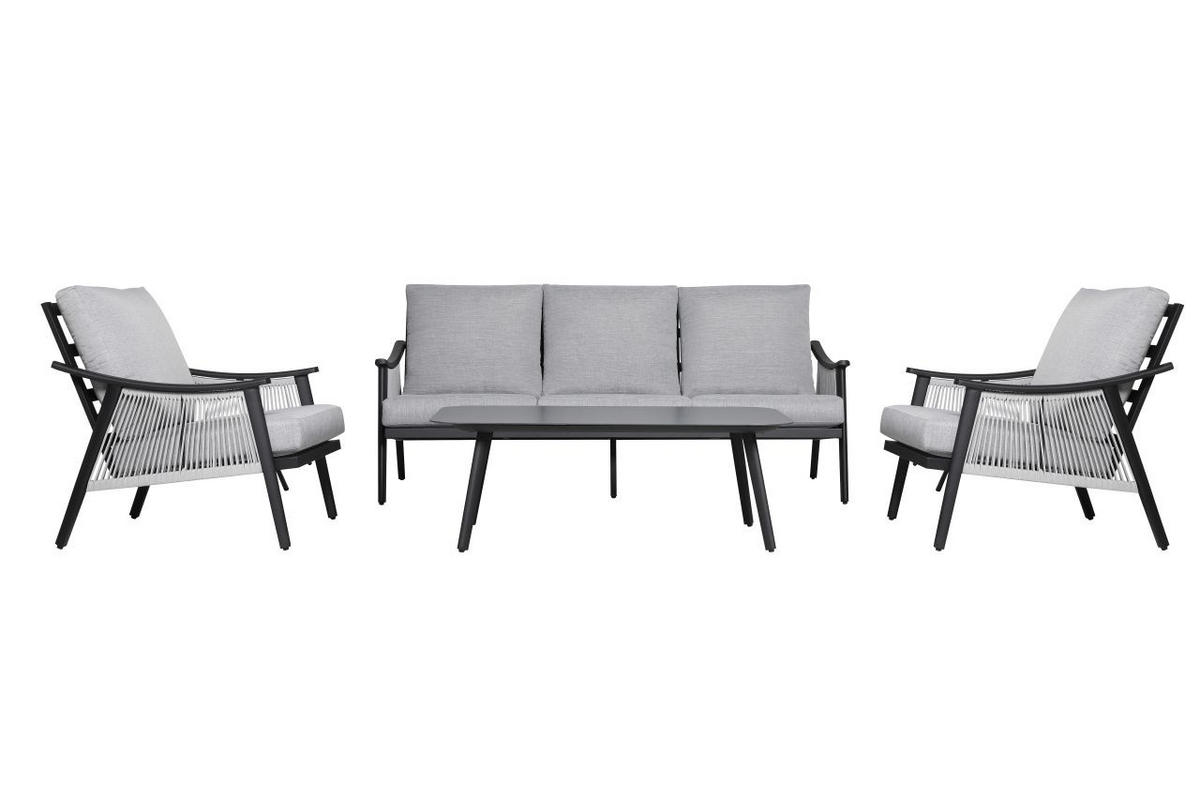 VRTNA GARNITURA   metal, staklo, tekstil  crna, svijetlo siva  - svijetlo siva/crna, Moderno, staklo/metal