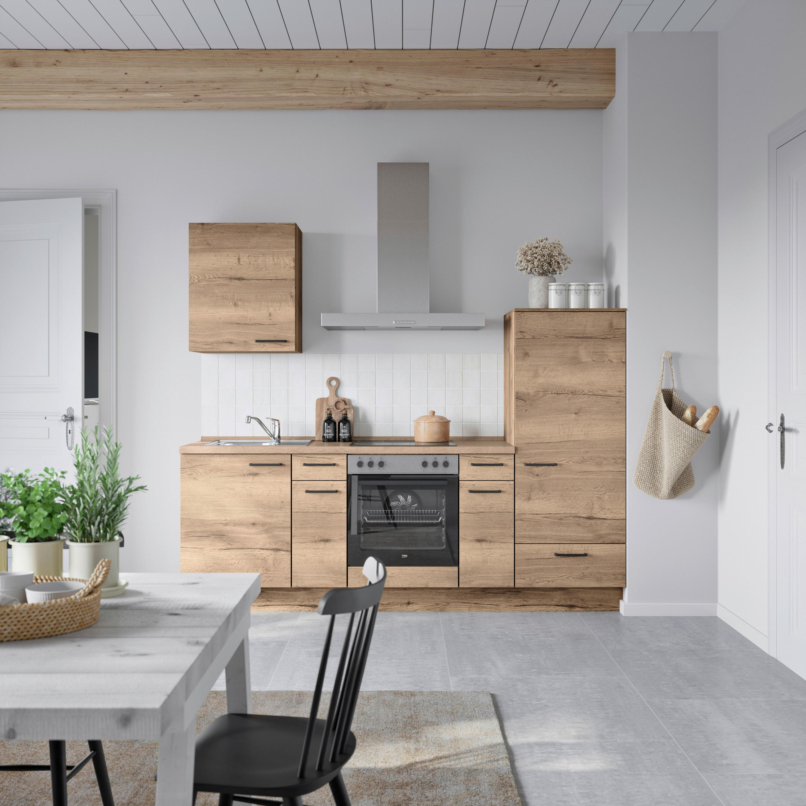 KÜCHENBLOCK 240 cm   in Eiche dunkel  - Eiche dunkel/Eichefarben, MODERN, Holzwerkstoff/Metall (240cm) - Nobilia