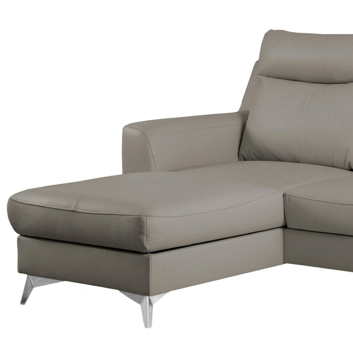 ECKSOFA Lederlook Echtleder Schlammfarben  - Chromfarben/Schlammfarben, Design, Leder/Textil (168/236cm) - Livetastic