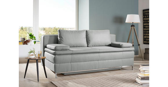 BOXSPRINGSOFA in Flachgewebe Hellgrau - Chromfarben/Hellgrau, Design, Textil/Metall (200/93/107cm) - Novel