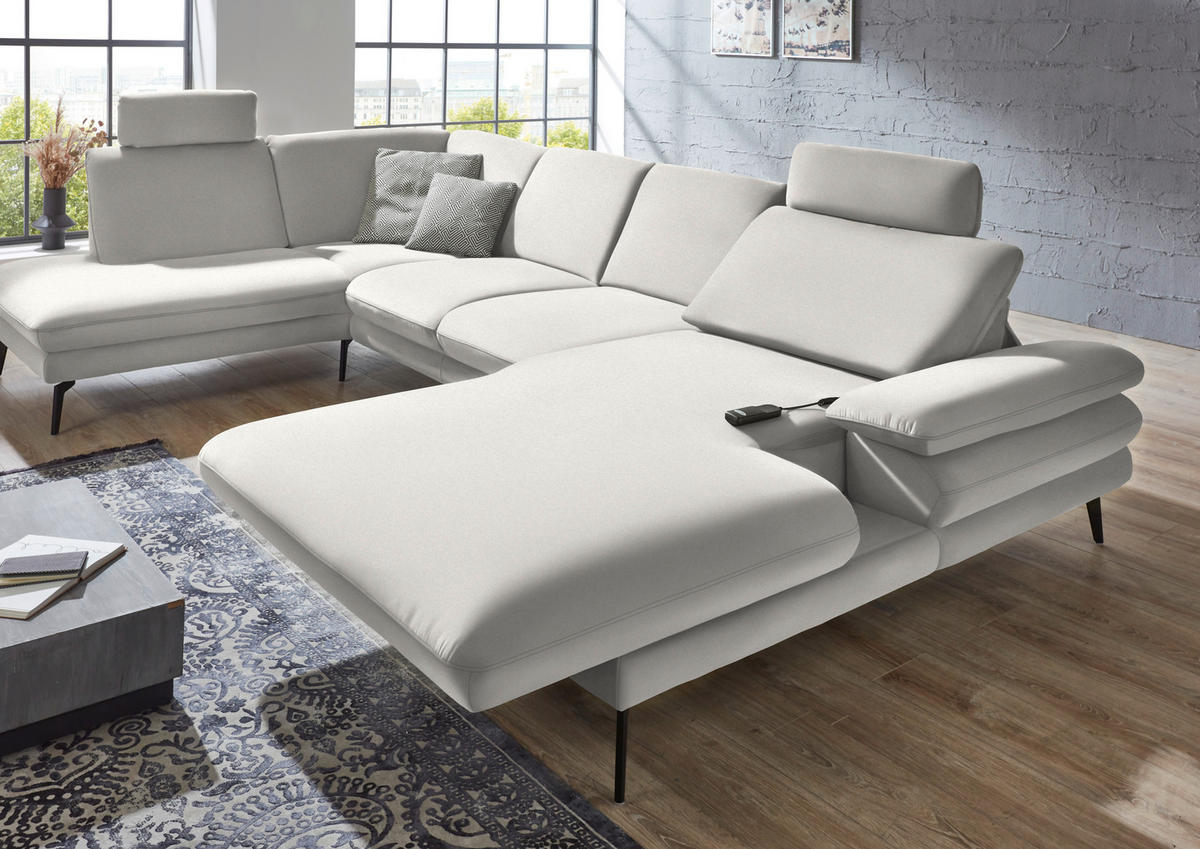 WOHNLANDSCHAFT in Webstoff Creme, Naturfarben  - Creme/Schwarz, Design, Textil/Metall (208/344/180cm) - Dieter Knoll