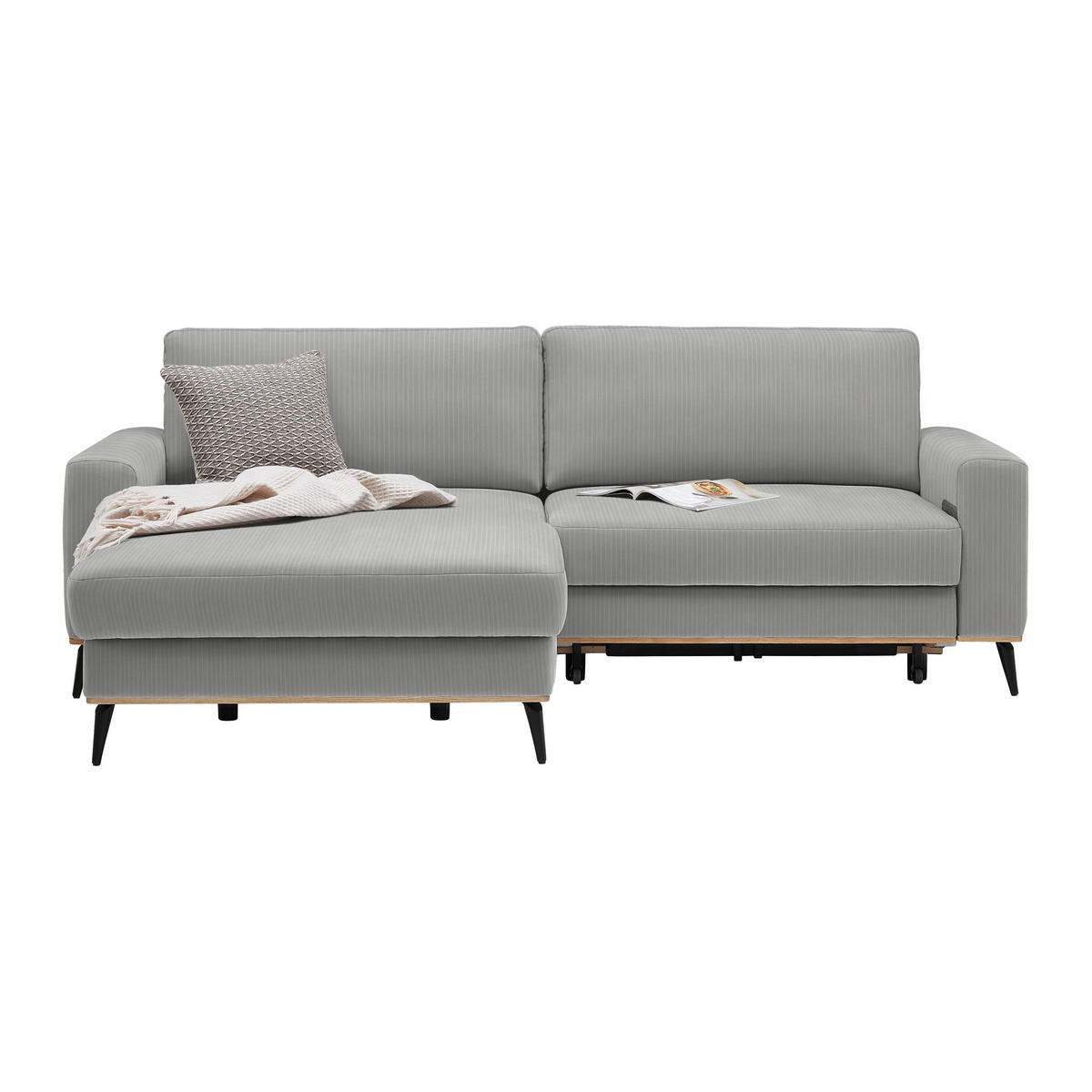 ECKSOFA Chenille, Cord Grau  - Schwarz/Grau, Konventionell, Holz/Textil (167/87/234cm) - MID.YOU