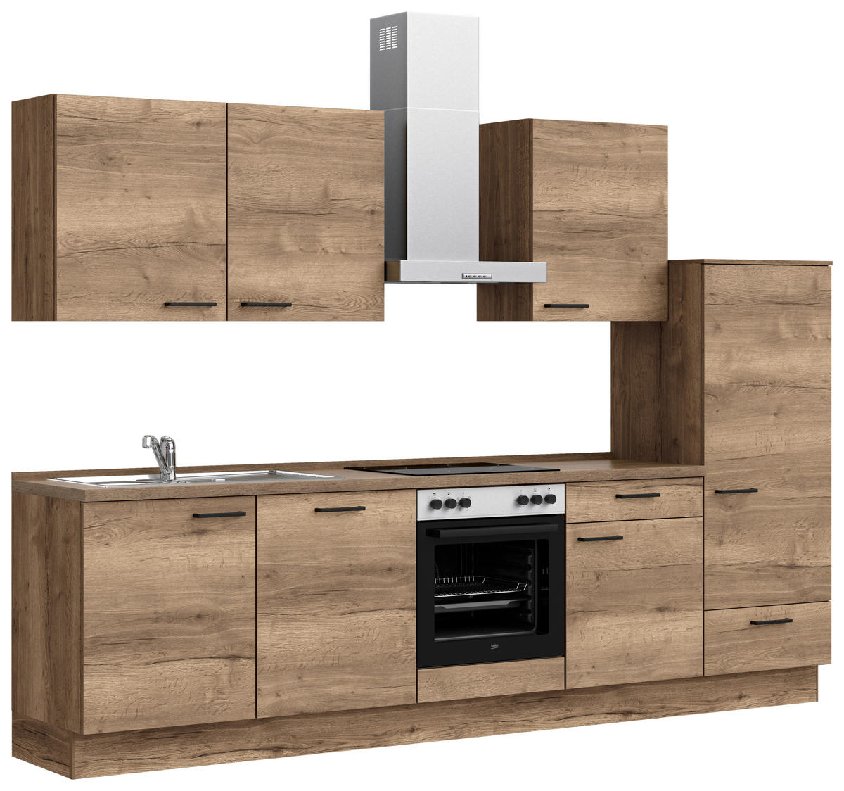 KÜCHENBLOCK 300 cm   in Eiche dunkel  - Eiche dunkel/Eichefarben, MODERN, Holzwerkstoff/Metall (300cm) - Nobilia