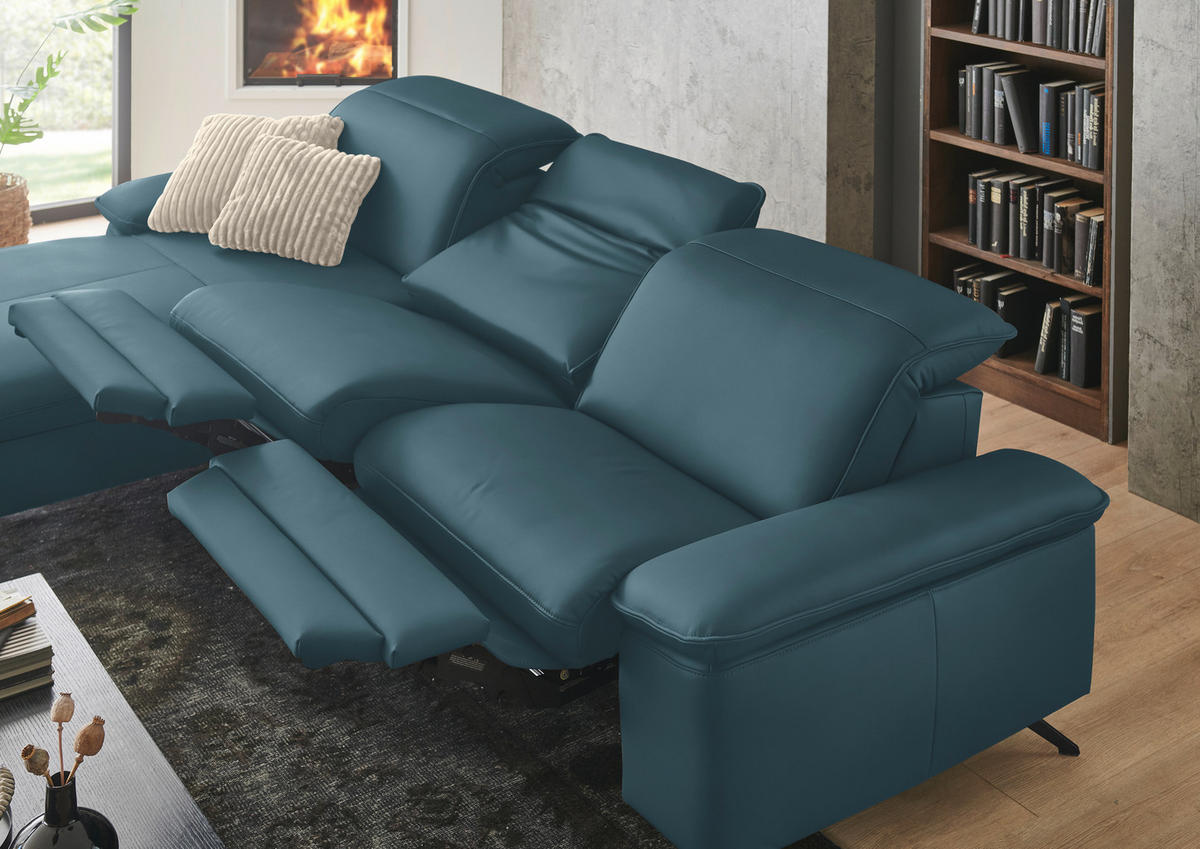 ECKSOFA  Echtleder Blau  - Blau/Schwarz, Design, Leder/Metall (169/307cm) - Beldomo Premium