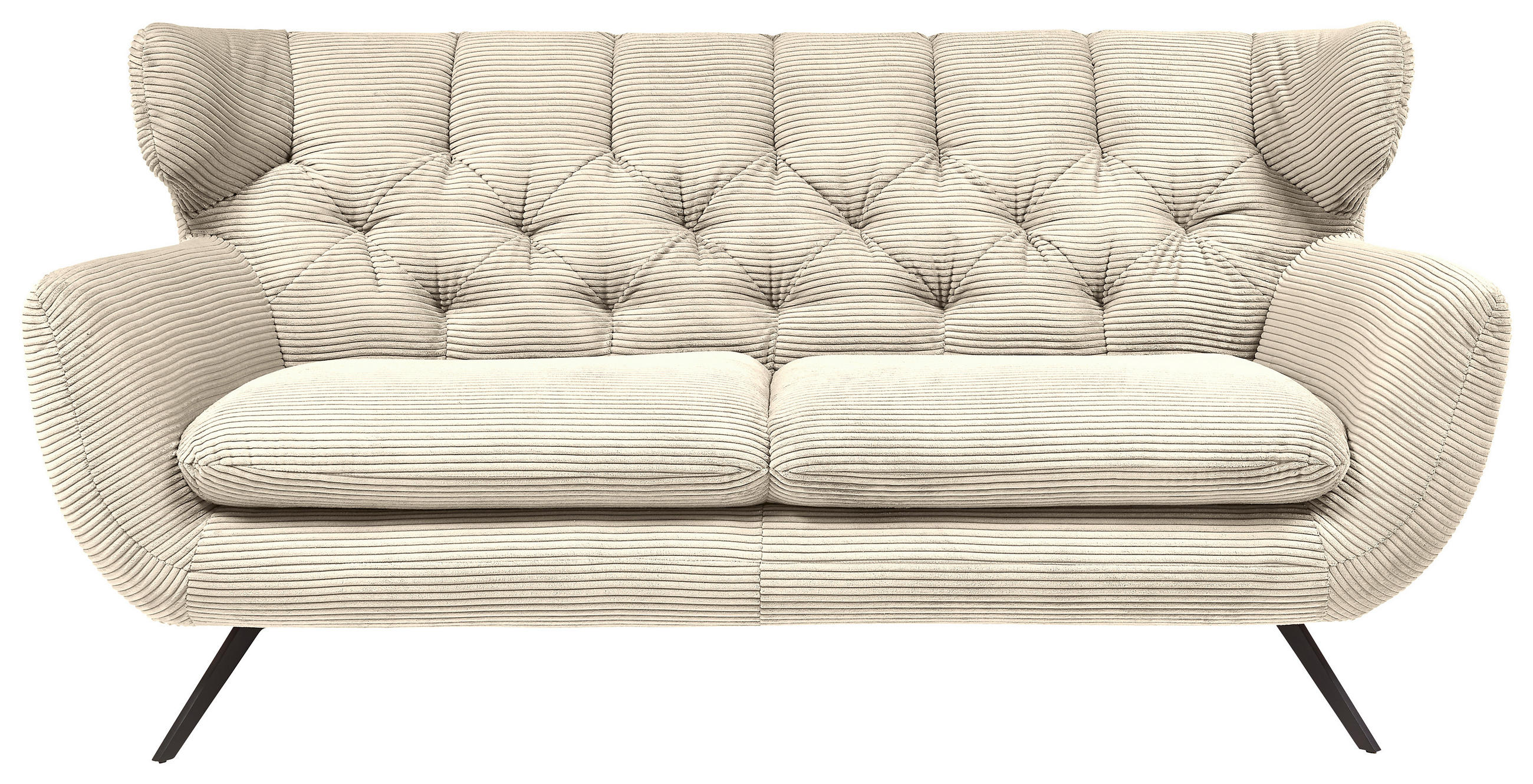 CHESTERFIELD-SOFA Cord Naturfarben  - Schwarz/Naturfarben, MODERN, Textil/Metall (160/94/95cm) - Pure Home Lifestyle