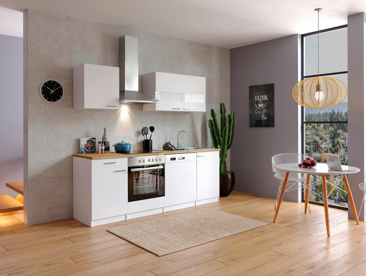 KÜCHENBLOCK 220 cm   in Weiss  - Weiss/Edelstahlfarben, Basics, Holzwerkstoff/Metall (220cm) - Respekta