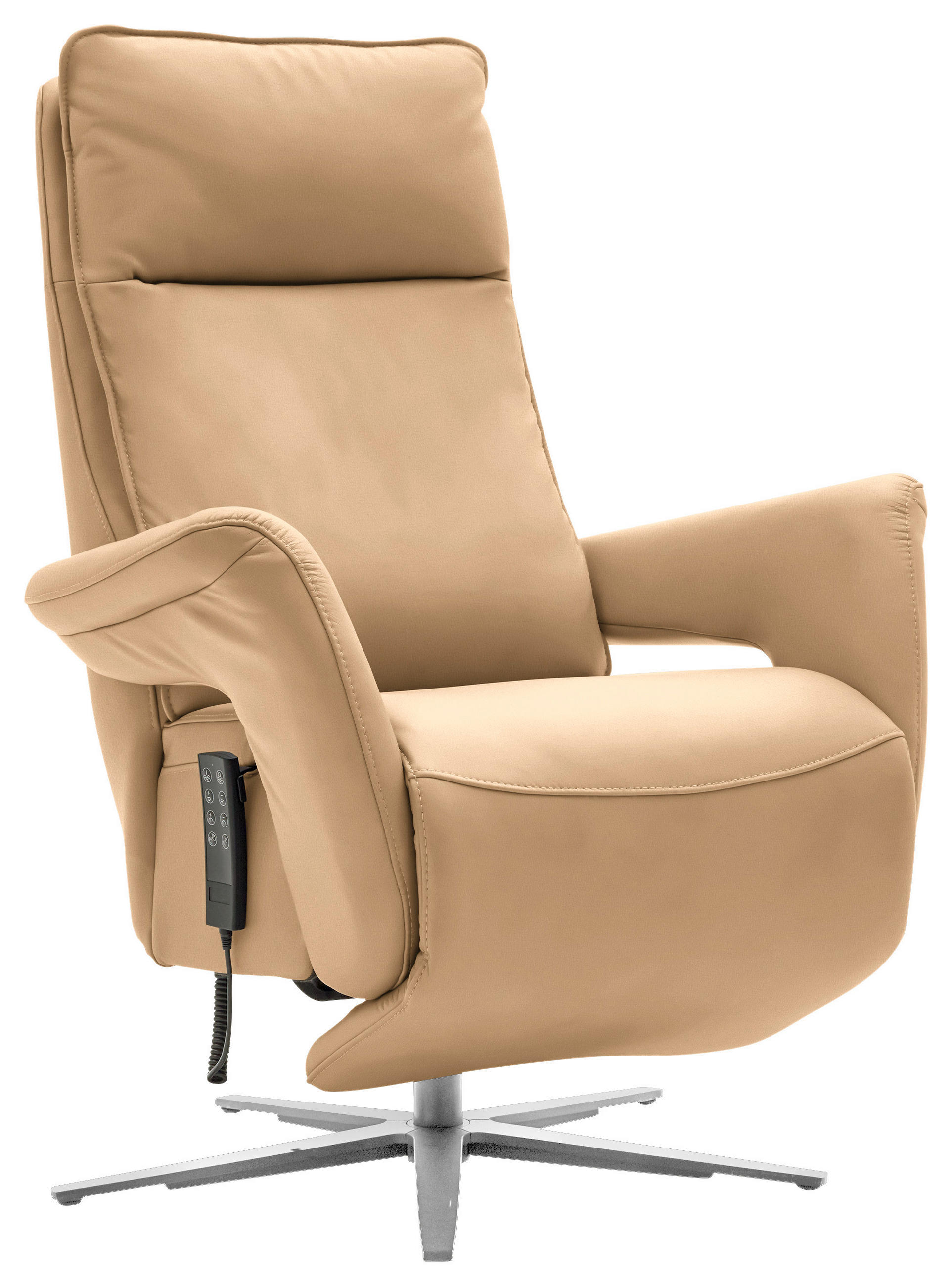 RELAXSESSEL in Leder Honig  - Edelstahlfarben/Honig, Design, Leder/Metall (79-83/116/87-176cm) - Valdera
