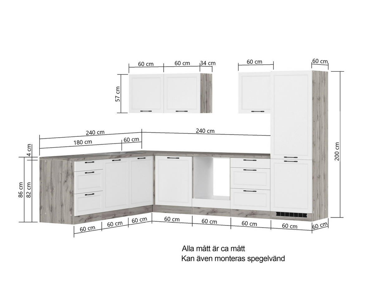 HÖRNKÖK 240/300 cm  i grå, ek Wotan  - ek Wotan/svart, Lifestyle, metall/trämaterial (240/300cm) - Held