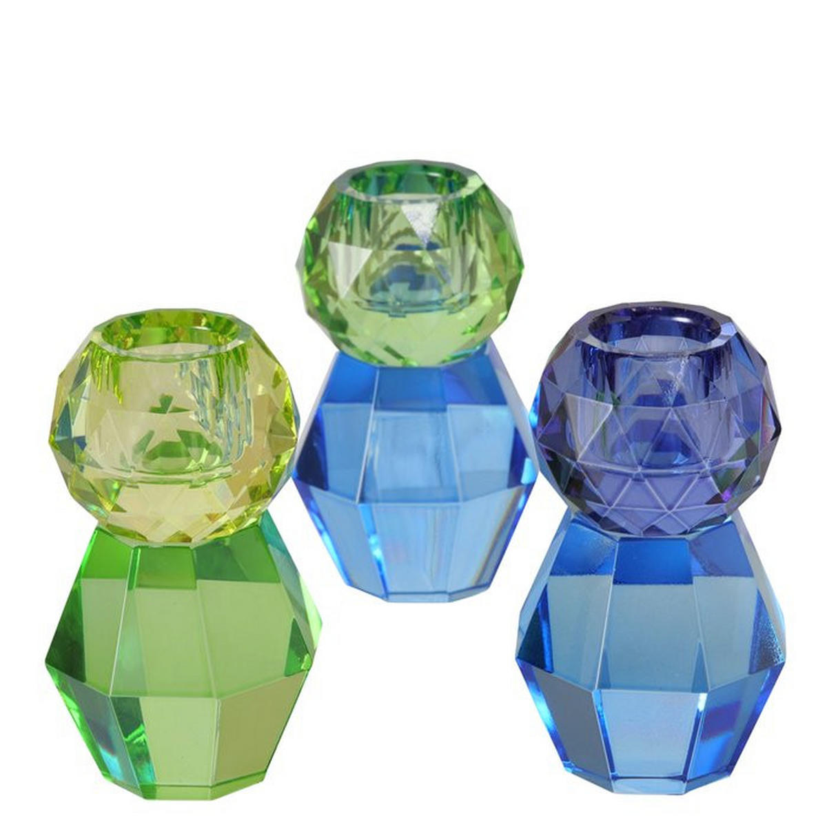 LJUSSTAKE FÖR STAVLJUS  - grön/blå, Basics, glas (9cm)