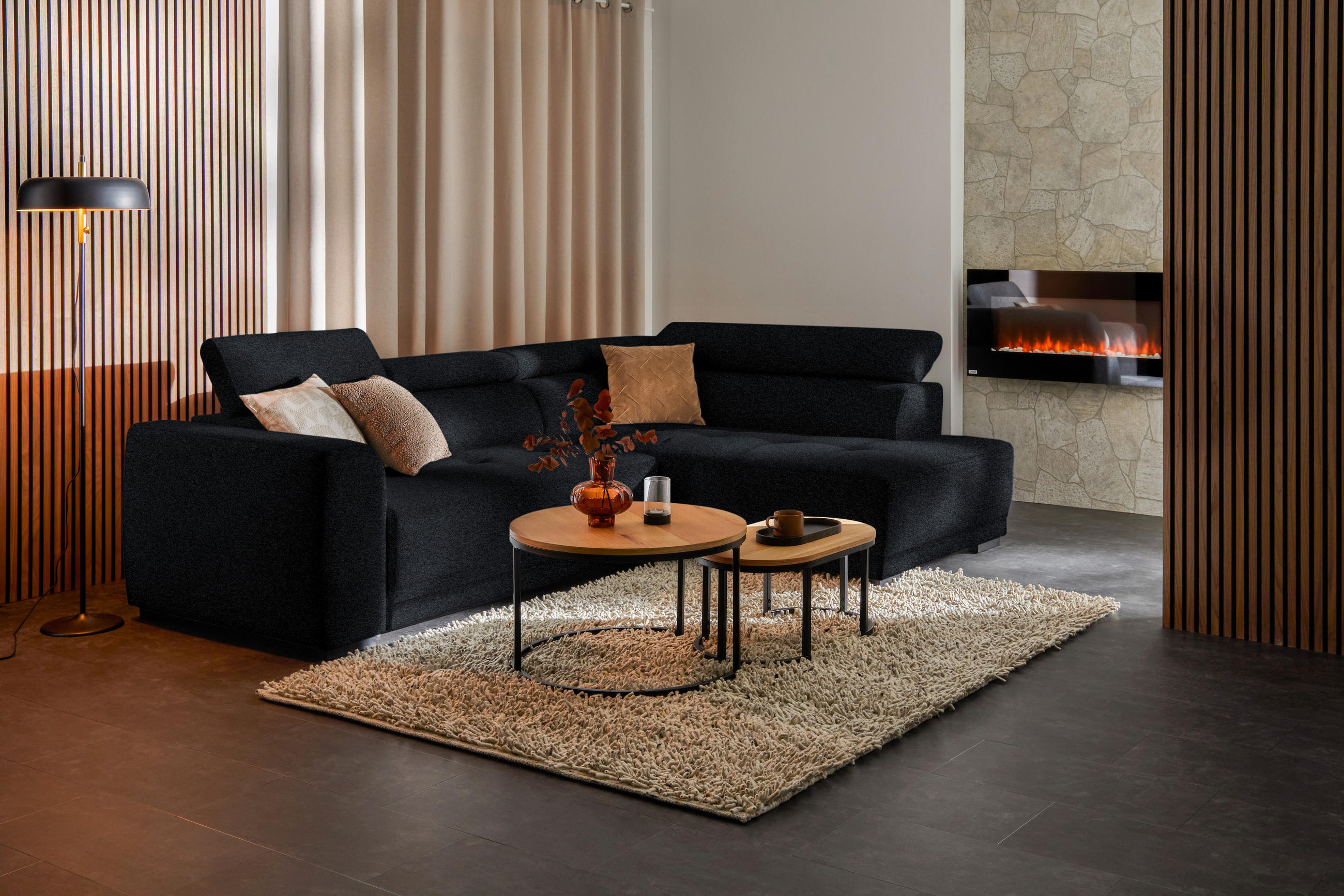 ECKSOFA in Chenille Anthrazit  - Anthrazit/Schwarz, Design, Kunststoff/Textil (284/205cm) - MID.YOU