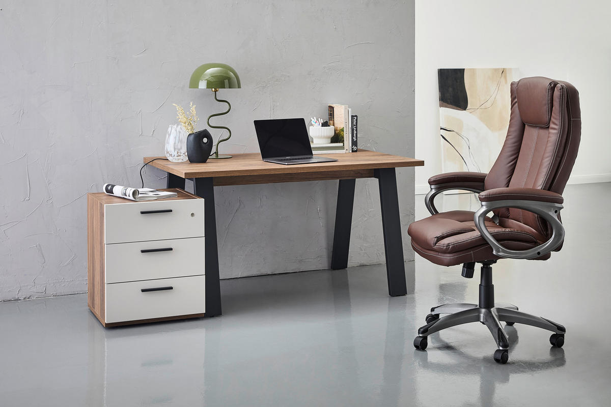 ÍRÓASZTAL  - fekete/diófa, Design, faalapú anyag/fém (171,1/80/74,7cm) - Stylife