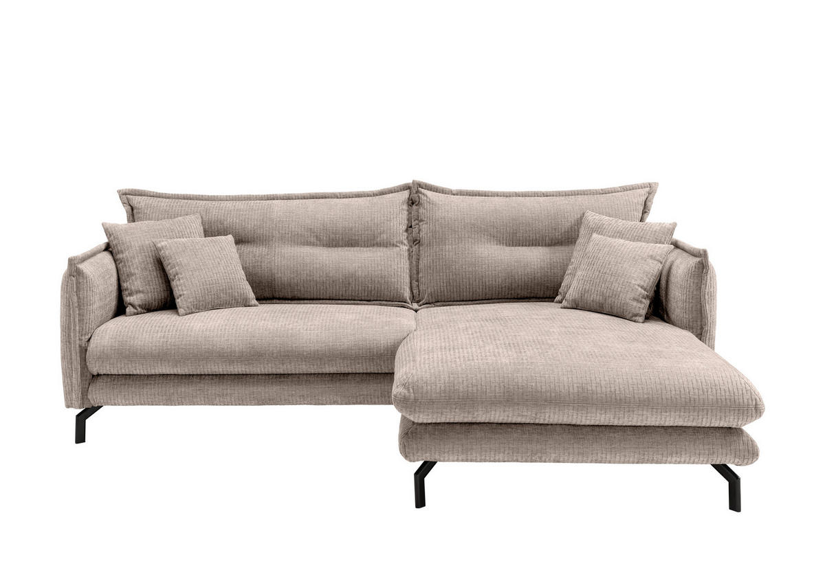 ECKSOFA in Mikrofaser Beige  255/180 cm  - Beige/Schwarz, Design, Textil/Metall (255/180cm) - Livetastic