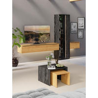 WOHNWAND  in Schwarz, Eichefarben 306/205,5/39,5 cm  - Eichefarben/Anthrazit, Natur, Glas/Holz (306/205,5/39,5cm) - Valnatura