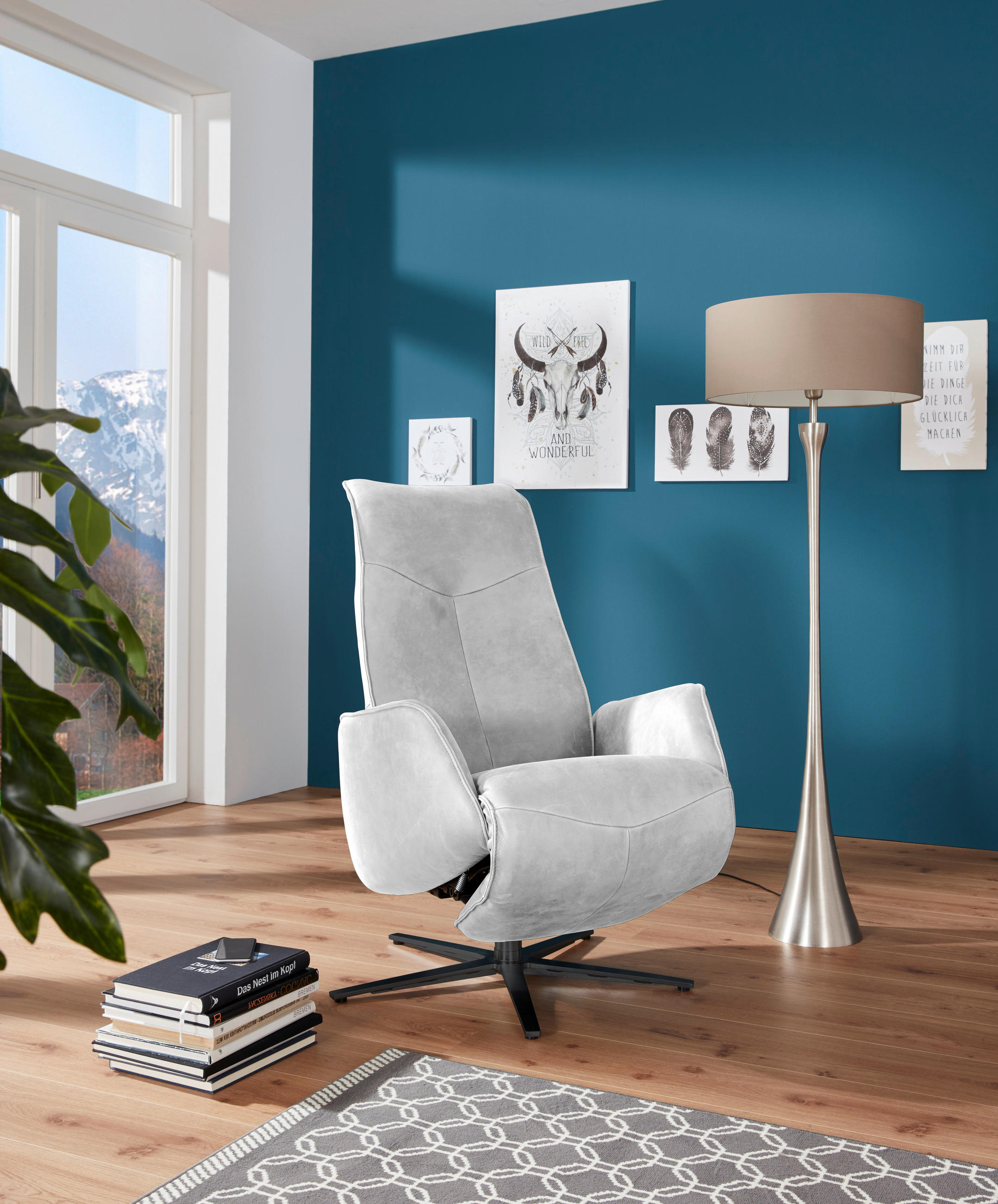 RELAXSESSEL in Leder Hellgrau  - Anthrazit/Hellgrau, Design, Leder/Metall (71/114/84cm) - Johann Jakob