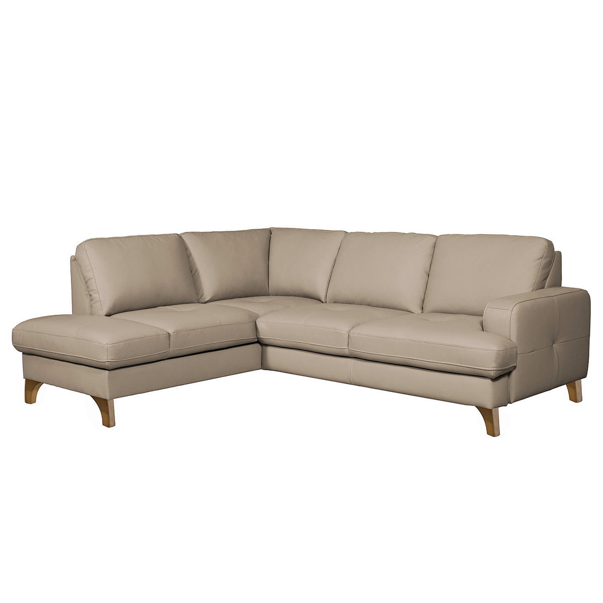 ECKSOFA Hellgrau Echtleder Lederlook  - Buchefarben/Hellgrau, Design, Leder/Holz (234/190cm) - Livetastic