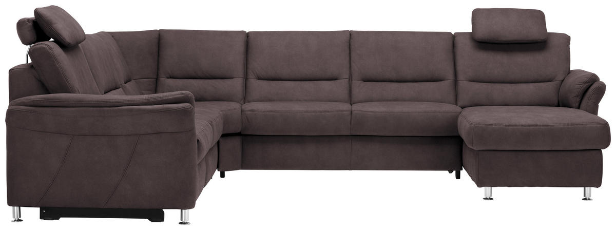 WOHNLANDSCHAFT in Mikrofaser Graubraun  - Graubraun/Alufarben, KONVENTIONELL, Textil/Metall (262/335/173cm) - Beldomo System