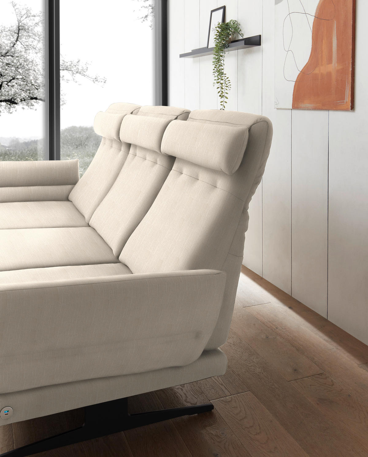 ECKSOFA in Flachgewebe Magnolie  - Magnolie/Schwarz, Design, Textil/Metall (176-217/279-327cm) - Dieter Knoll