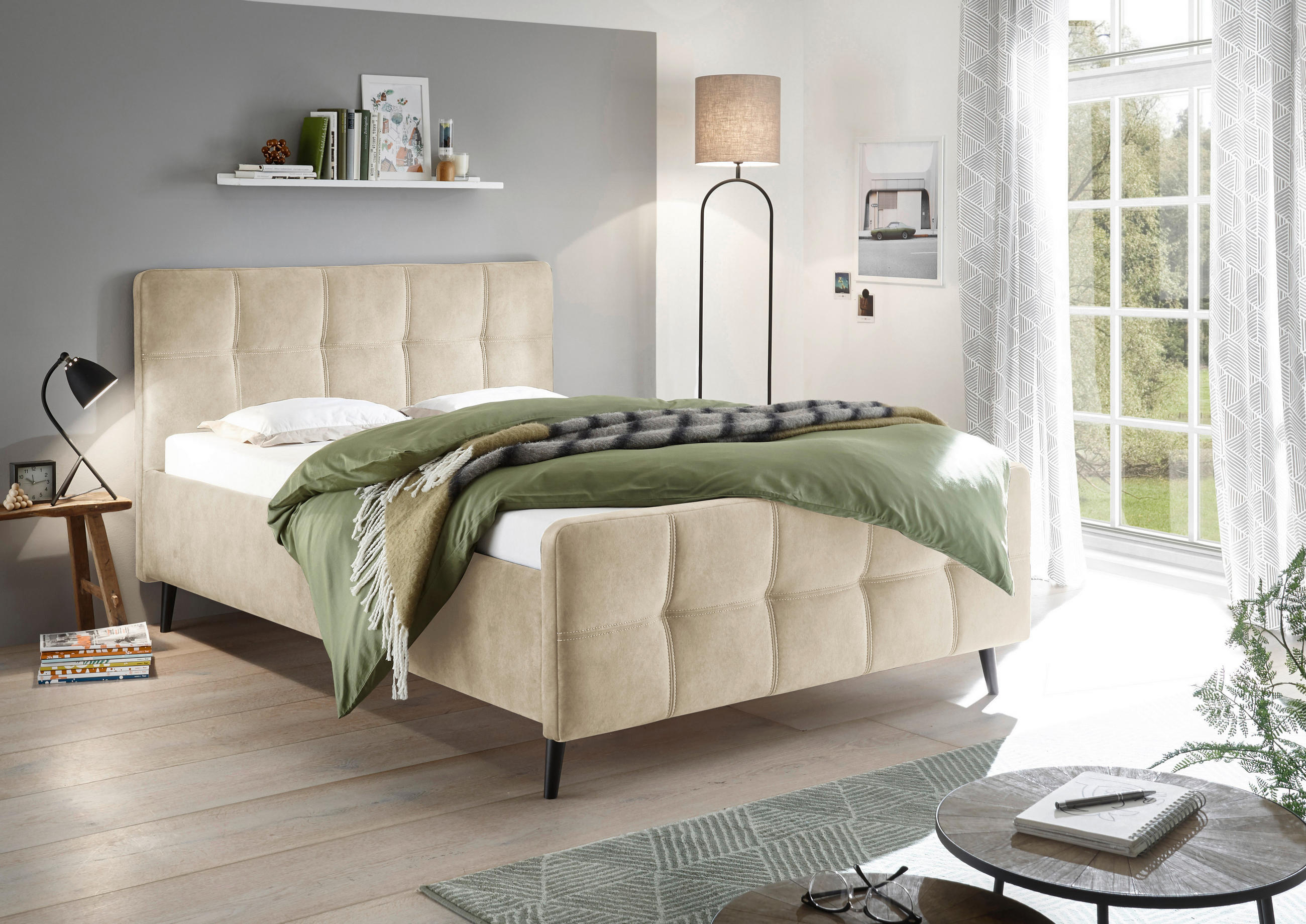 POLSTERBETT 140/200 cm  in Creme  - Creme/Schwarz, Basics, Holz/Textil (140/200cm) - MID.YOU