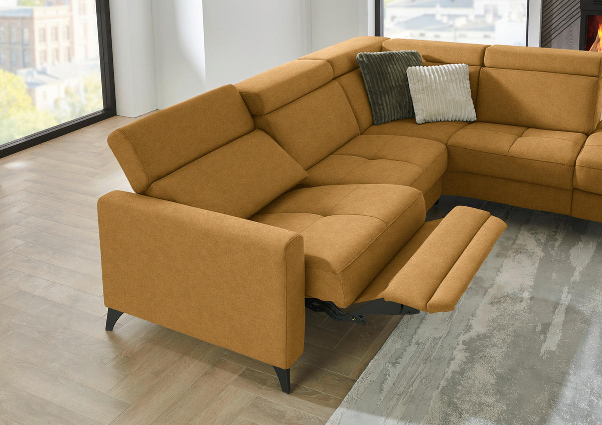 ECKSOFA Flachgewebe Currygelb  - Currygelb/Schwarz, Konventionell, Textil/Metall (276/214cm) - Beldomo System