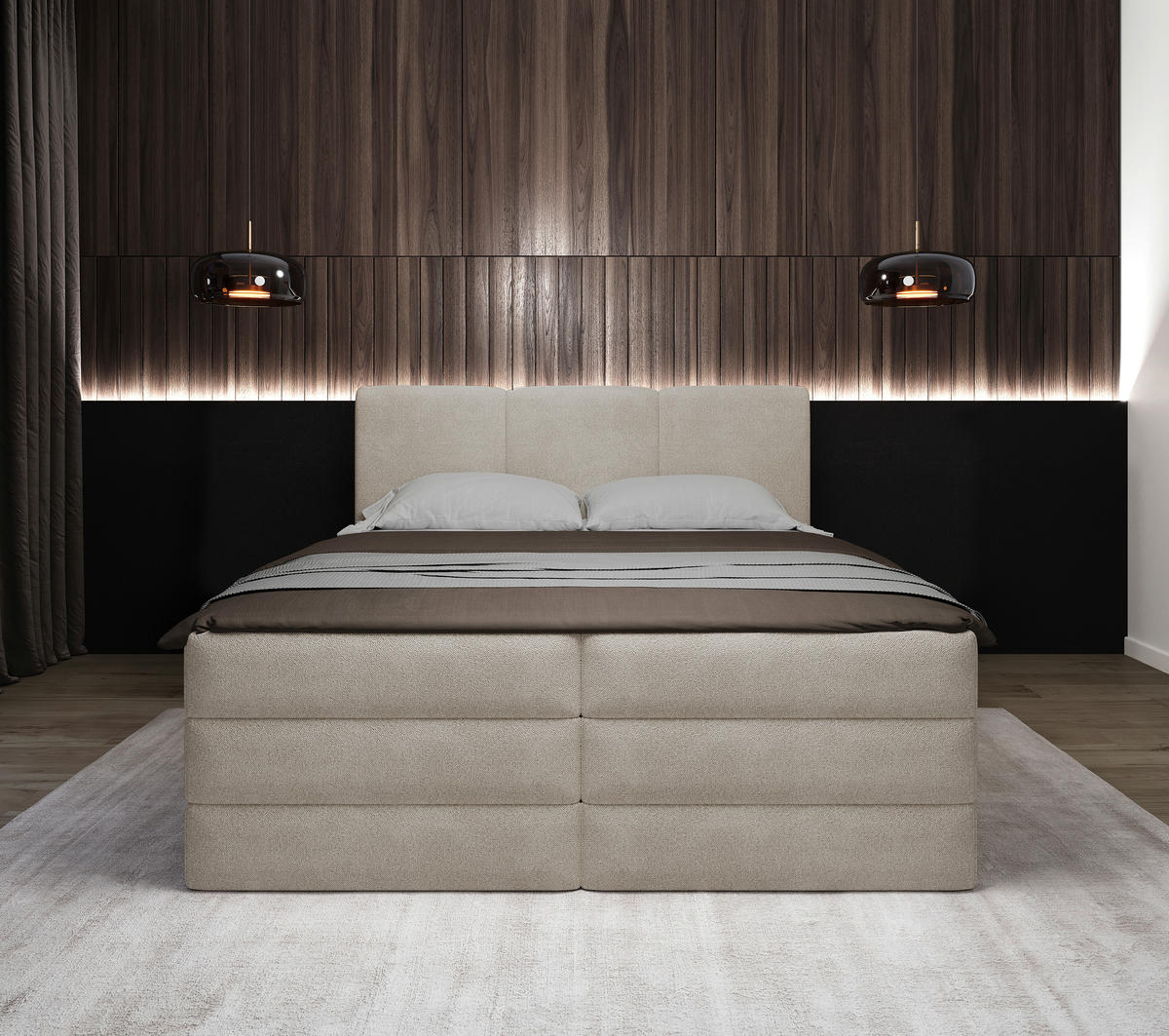 BOXSPRINGBETT 200/200 cm,  in Creme, Bettkasten, Topper, H2 + H3 = mittel + fest  - Creme/Schwarz, MODERN, Holz/Kunststoff (200/200cm) - MID.YOU