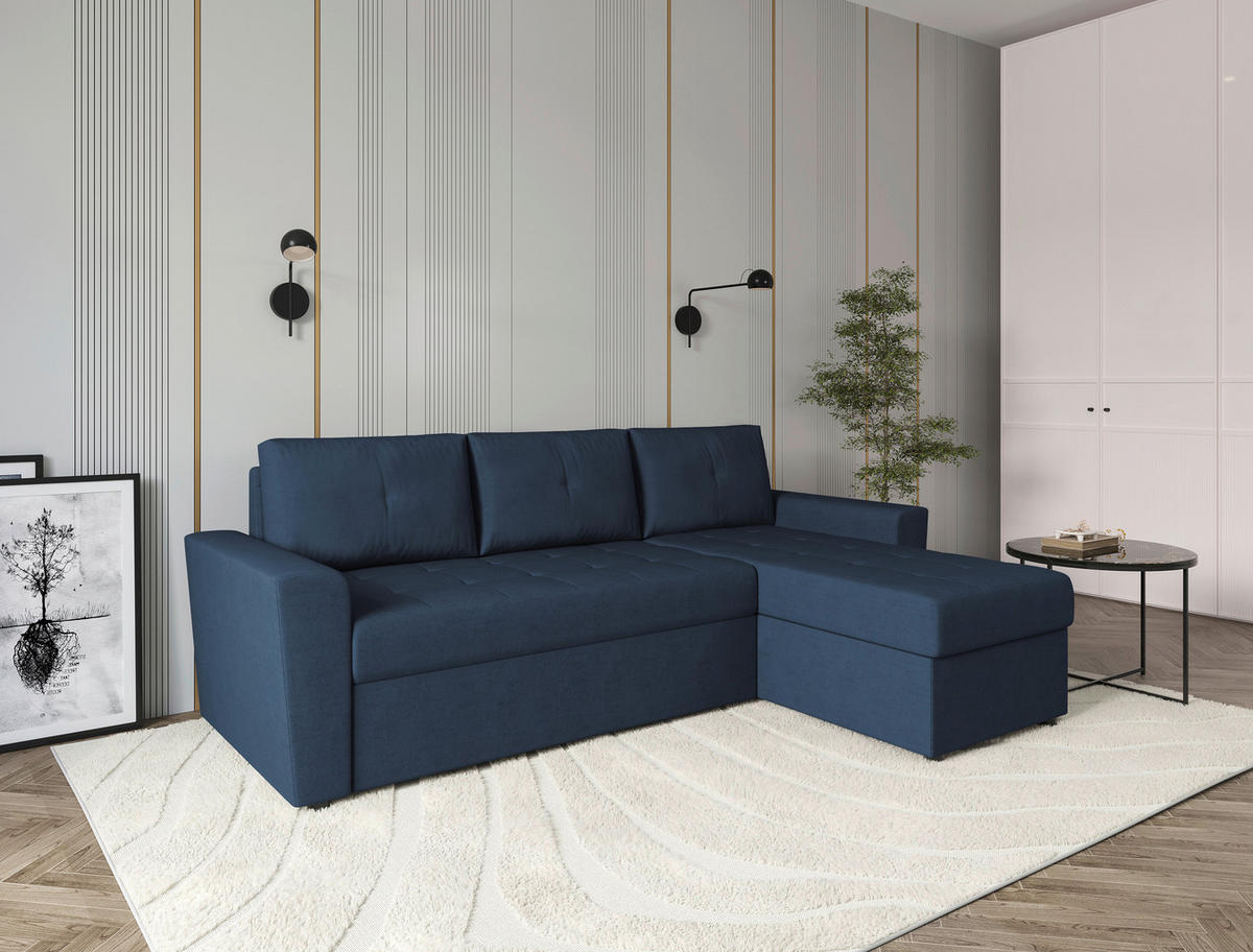 ECKSOFA TERMOLI Dunkelblau Jacquard  inkl. Rückenkissen, Bettkasten  - Schwarz/Dunkelblau, Design, Kunststoff/Textil (231/155cm) - MID.YOU