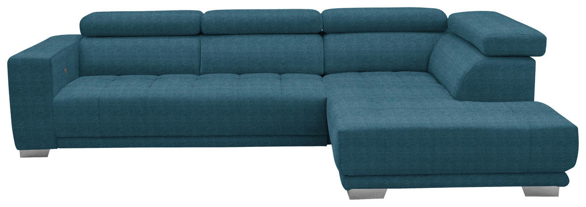 ECKSOFA in Mikrofaser Blau  - Chromfarben/Blau, Design, Textil/Metall (301/207cm) - Xora