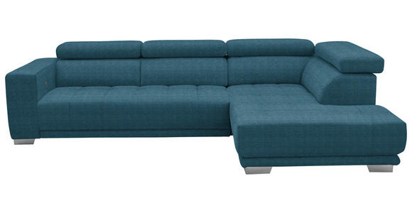 ECKSOFA in Mikrofaser Blau  - Chromfarben/Blau, Design, Textil/Metall (301/207cm) - Xora