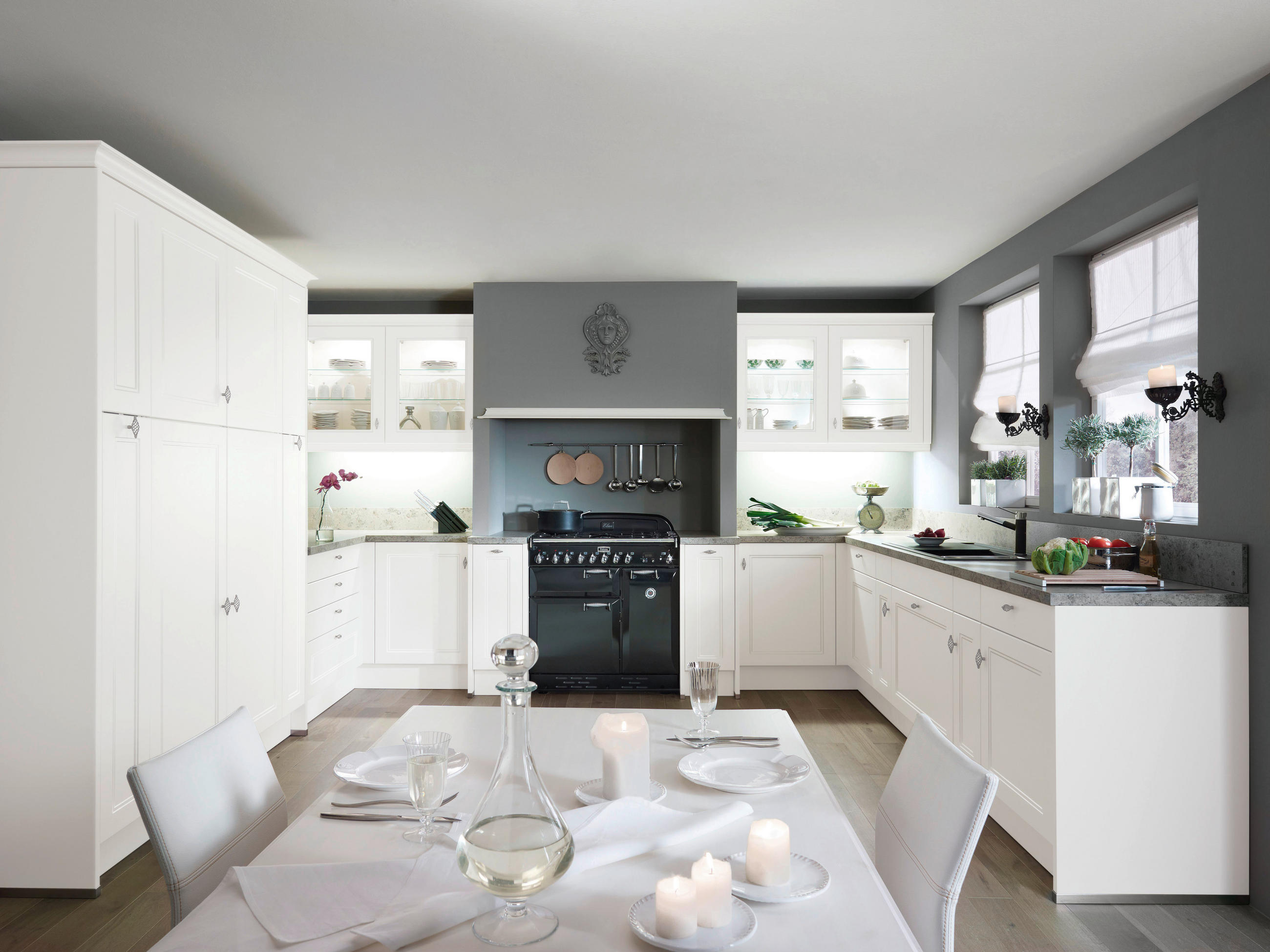 EINBAUKÜCHE   - Weiß/Grau, Design, Holzwerkstoff - Dieter Knoll