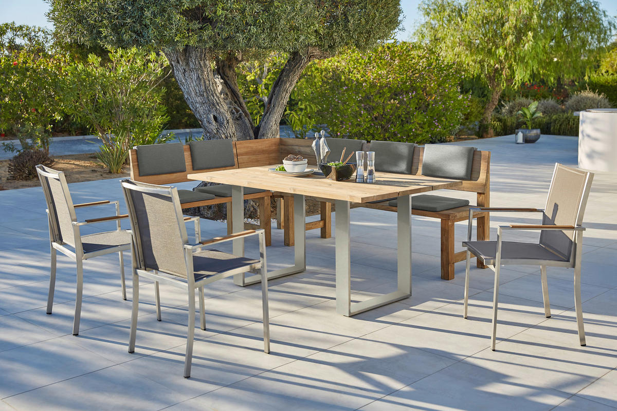GARTENTISCH 160/95/76 cm Holz, Metall Silberfarben, Teakfarben rechteckig  - Silberfarben/Teakfarben, Design, Holz/Metall (160/95/76cm)