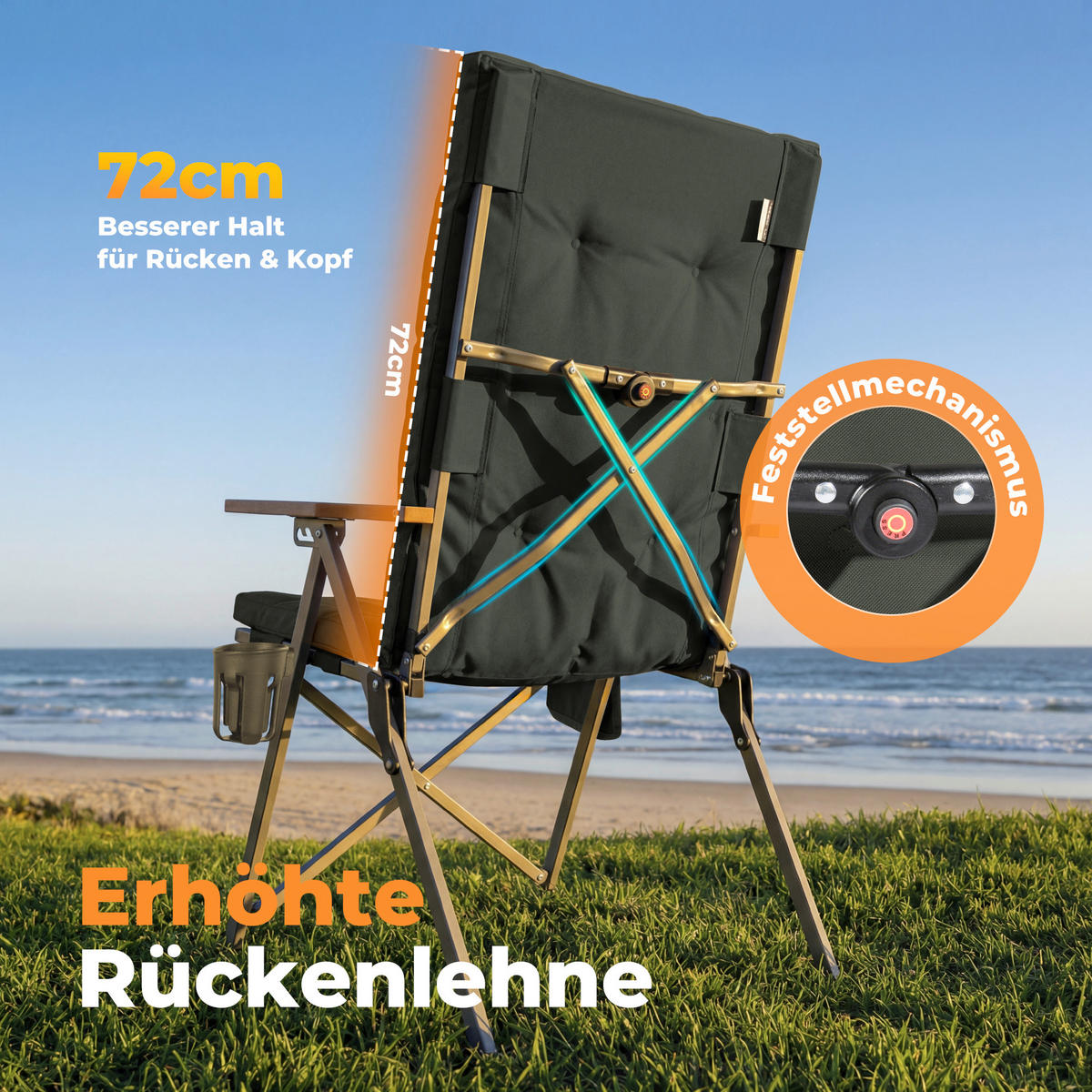 CAMPING-KLAPPSTUHL - Dunkelgrün/Silberfarben, Basics, Textil/Metall (56/109/71cm) - Modante