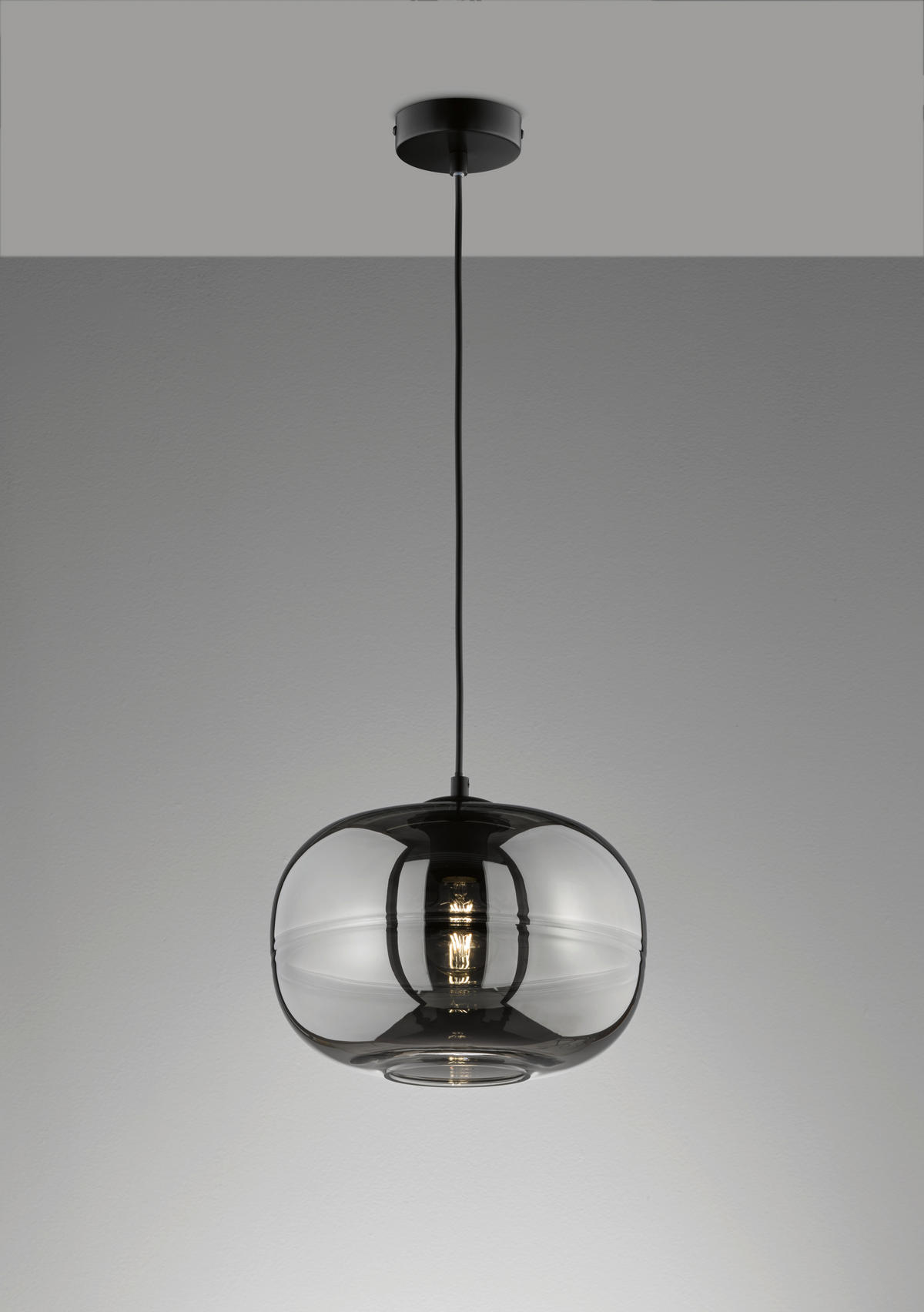 STROPNÍ ZÁVĚSNÉ SVÍTIDLO, 29,50/140 cm  - šedá/černá, Design, kov/sklo (29,50/140cm) - Fischer & Honsel