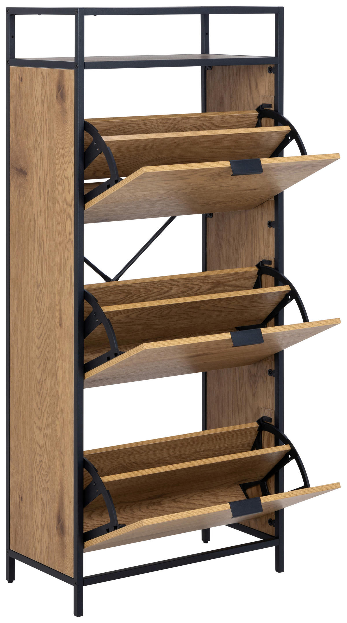 SCHUHSCHRANK Schwarz, Wildeiche  - Wildeiche/Eichefarben, Design, Papier/Holzwerkstoff (56/129/30cm) - Livetastic